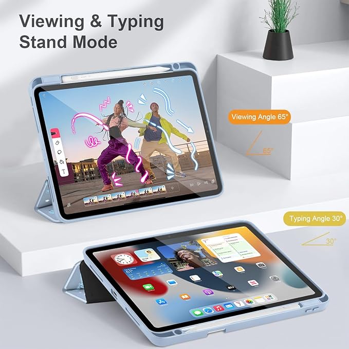 Tuiklol for iPad Pro 12.9 Inch 6th/5th/4th/3rd Generation 2022 2021 2020 2018 Case,Built-in Pencil Holder Clear Transparent Protective Back Shell Cover with Auto Sleep/Wake, Bow-Blue