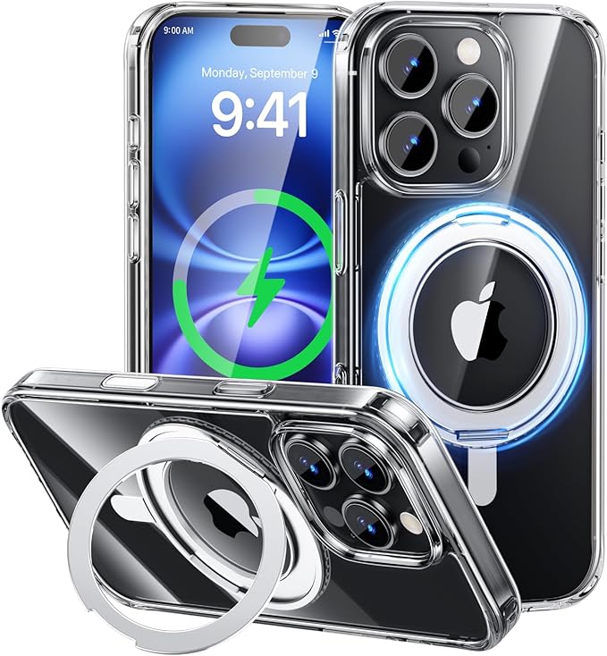 MAGIC JOHN 360° Rotatable Magnetic Invisible Stand for iPhone 16 Pro Case [Camera Control Button] [Compatible with MagSafe] 16FT Shockproof for iPhone 16 Pro Case 6.3'' with Kickstand, Clear
