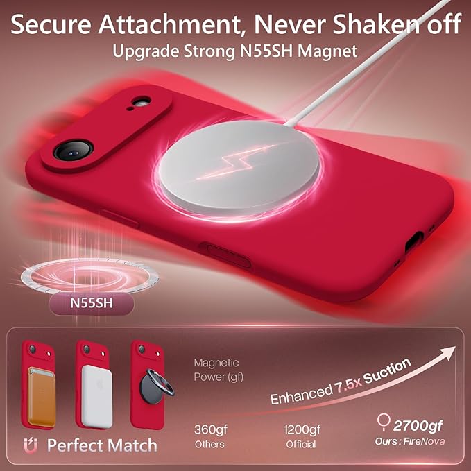 FireNova Magnetic for iPhone Air Case, Compatible with MagSafe, [Integrated Silicone Camera Control Button] [Camera Protection] Microfiber Lining Phone Case for iPhone 17 Air, 6.5", Deep Red