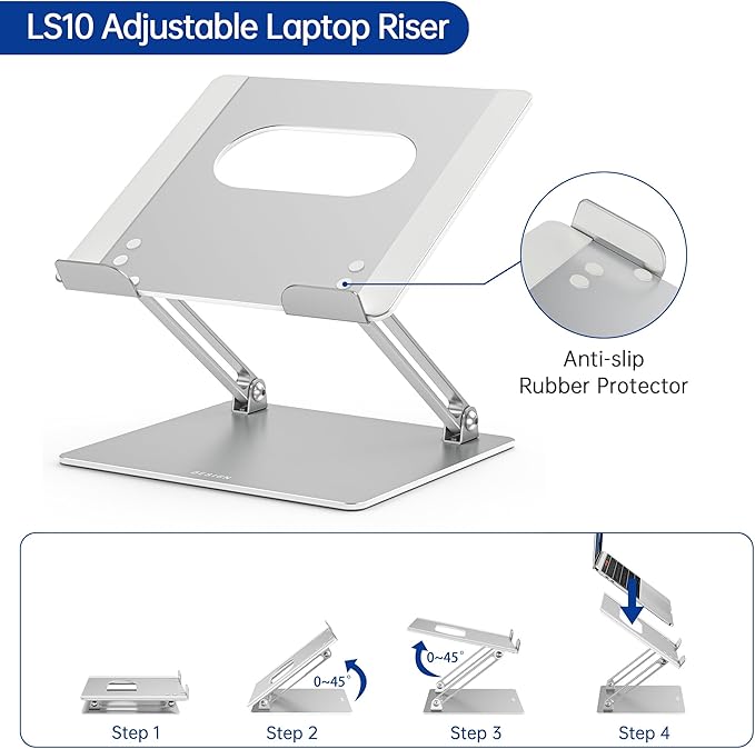 BESIGN LS10 Laptop Stand for Desk, Ergonomic Adjustable Notebook Tablet Stand, Foldable Laptop Riser, Portable Desktop Book Stands, Computer Holder Compatible with 10-14" Laptops, Silver