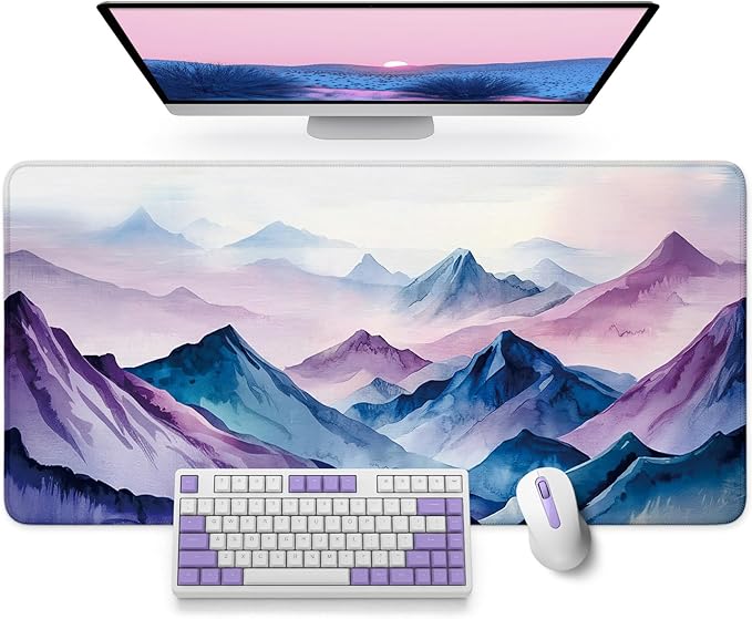 Large Mouse Pad for Desktop, Cute Desk Mat Pad Protector for Work & Gaming, Aesthetic Pretty Anti-Slip Laptop Blotter Cover for Office School Home Supplies, Distant Peaks, 31.5" x 11.8"