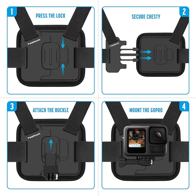 Chest Mount Harness Chest Strap Compatible with GoPro DJI Osmo AKASO Action Cameras, Comfortable and Stable Chesty for Go Pro Max Hero 13 12 11 10 9 8 7 6 5 Session