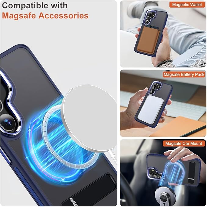 MALEWOLF Case for Galaxy S23 FE with 3 Modes Stand, Compatible with Magsafe, Color Hybrid Shockproof with Anti-Slip Edge, Matte Translucent Phone Case for Galaxy S23 FE (Darkblue)