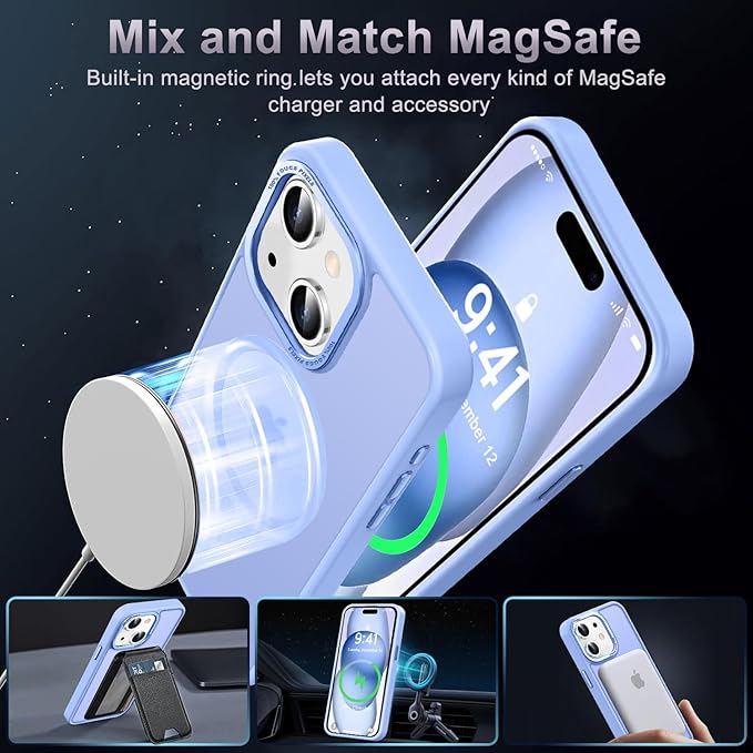 Newfuture Magnetic for iPhone 15 Case [Compatible with Magsafe] [Military Grade Drop Protection] Translucent Matte Anti-Fingerprint Shockproof Phone Case for iPhone 15 6.1 inch, Blue
