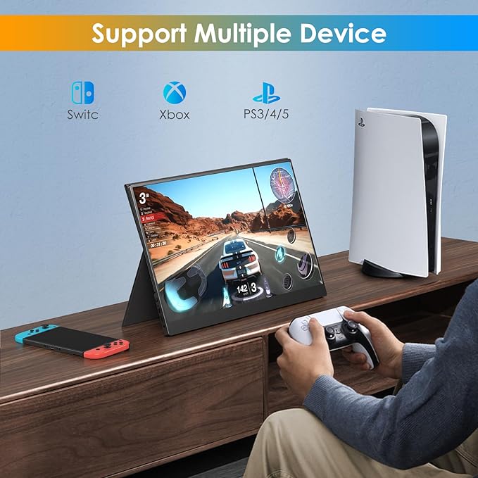WGK Portable Monitor Narrow Edge 17.3” 1080P FHD 144Hz USB-C HDMI Gaming PC IPS HDR Screen for Travel PC Mac Phone Xbox PS5 Switch Laptop with Smart Cover and Built-in Speakers