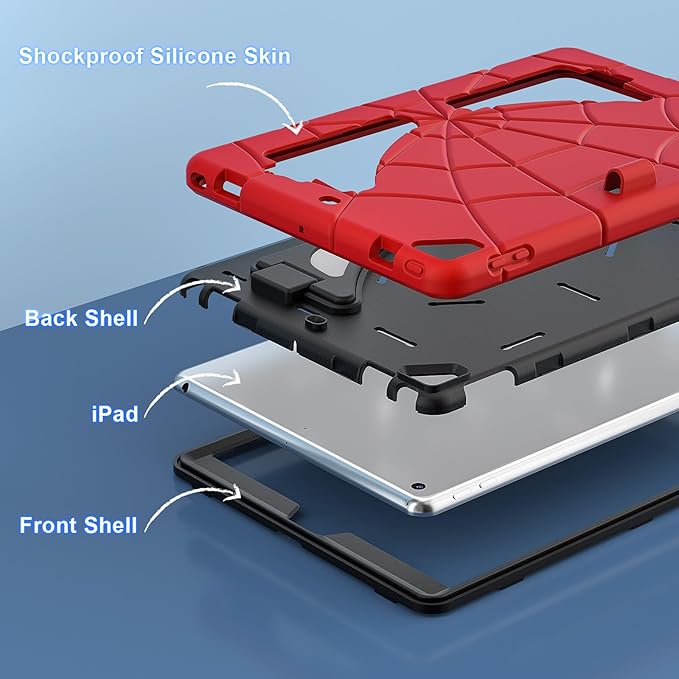 AKABEILA Compatible with Apple iPad 10.2 7th 8th 9th(2019/2020/2021) Tablet Case，Lightweight Shockproof Rugged Protective Cover with Kickstand for Kids Children Boys Babies Red Black