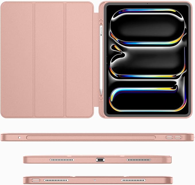 iMieet iPad Pro 13 Inch Case (M5/M4) 2025/2024 with Pencil Holder, Trifold Stand Smart Case with Soft TPU Back, Auto Wake/Sleep (Rose Gold)