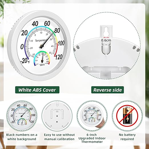 Weewooday 3 Pcs Indoor Outdoor Thermometer 2 in 1 Mini Home Temperature Humidity Hygrometer Monitor Gauge for Home Offices Wall(White,6 Inch)