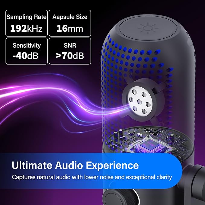 USB Condenser Microphone for PC Gaming,Streaming&Podcast,Plug & Play RGB Desktop Mic with One-Touch Mute,Cardioid Noise-Canceling Computer Mic for Twitch,YouTube,Recording on PC & Laptop(Black)