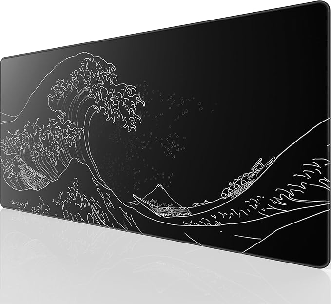 KTRIO Large Gaming Mouse Pad Desk Mat, Superior Micro-Weave Cloth, Non-Slip Rubber Base, Stitched Edges, Water-Resistant, for Gamer, Office & Home, 31.5 x 15.7 Inch，Kanagawa Wave