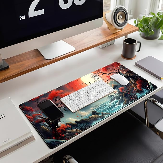 Japanese Desk Mat Extended Gaming Mousepad Japan Large Mouse Pad XL Oceanic Passage Aesthetic Desk Pad Keyboard Mat Laptop Desktop Mouse Mat 31.5''X11.8'' Deskmat with Stitched Edges