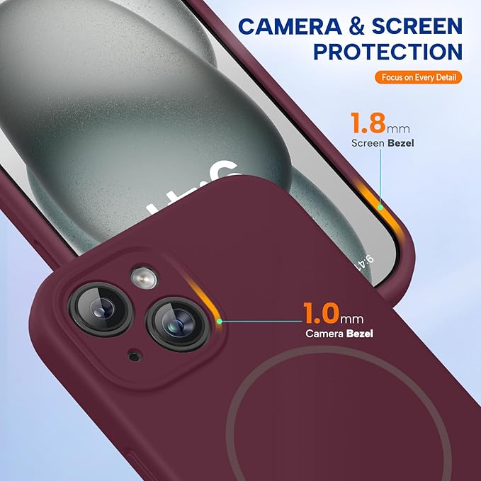 Miracase Magnetic for iPhone 15 Case, [Soft Anti-Scratch Microfiber Lining], Compatible with MagSafe, Liquid Silicone Case Shockproof Drop Protection Phone Case for 15,Wine Red