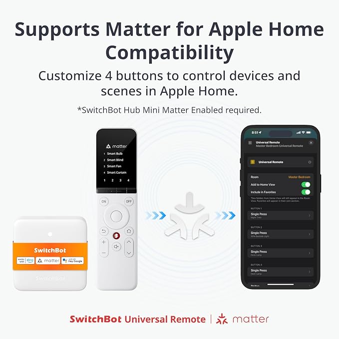 SwitchBot Universal Remote Control with Hub Mini Matter Enabled with Bot, Control 25 IR/Bluetooth Devices and 10 Scenes, Compatible with TV/AC/SwitchBot BLE Devices