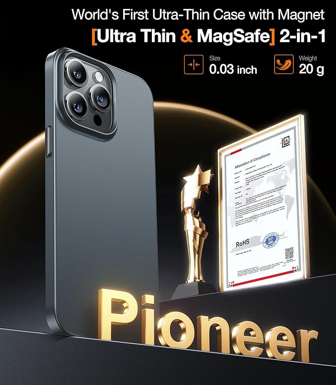 TORRAS Magnetic Slim-Fit for iPhone 15 Pro Max Case, Ultra-Thin 15 ProMax Phone Case Compatible with MagSafe, Lightweight Anti-Scratch Matte Hard iPhone 15 ProMax Case 6.7 inch OriginFit, Grey