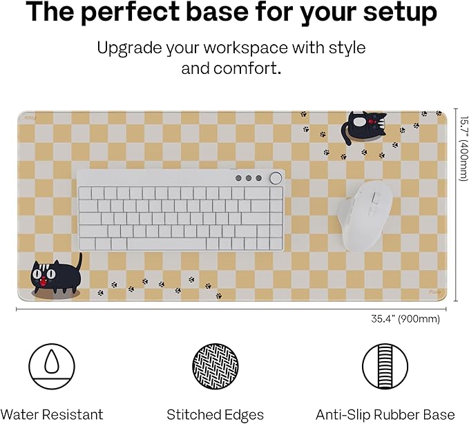 Pixio Mouse Pads - 36 x 16 inch XXL Checker Cats Orange Multifunctional Large Desk Mats for Gaming, Office, Desktop Anti-Slip Waterproof Washable Computer Mouse Mat