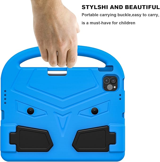 Kids Case for Apple iPad Air 11 inch M3/M2 & iPad Pro 11 inch M5/M4 (2025/2024) with Pencil Holder/Handle/Kickstand Lightweight Soft EVA Foam Shockproof Stand Girls Boys Cover, Blue Bird