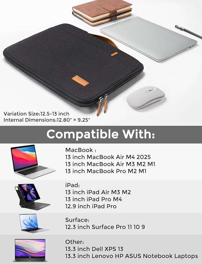 DOMISO 13.3 inch Laptop Case Sleeve Protective Cover Compatible with 14 inch MacBook Pro M4 M3 M2/MacBook Pro Max,13-13.3 inch Dell,Lenovo, HP,Waterproof Computer Cases Bag with Handle,Black