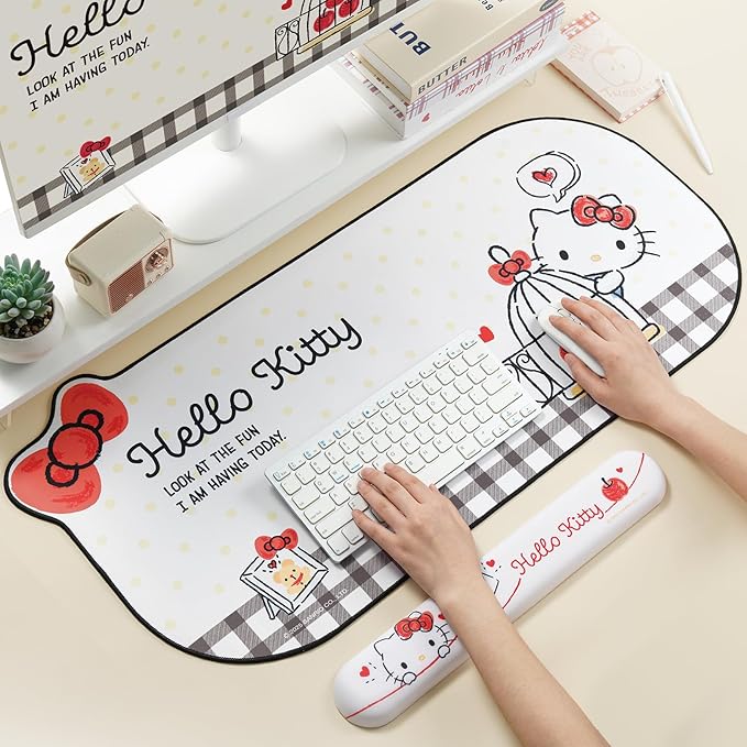 Kuitmor Kawaii Anime Cat Mouse Pad, Non-Slip Waterproof Desk Mat for Keyboard, Durable Large Extended Mouse Pad with Bowknot Shape Edge for Office Gaming - HLK