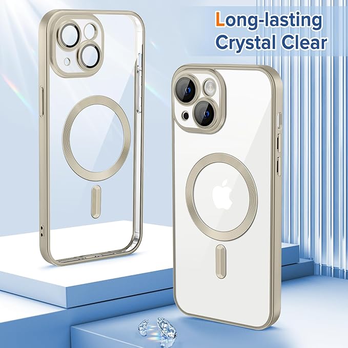 Hython Magnetic Clear for iPhone 13 Case with Camera Lens Protector [Compatible with MagSafe] Luxury Plating Edge Slim Soft TPU Cover Protective Phone Case for iPhone 13 6.1", Matte Gray
