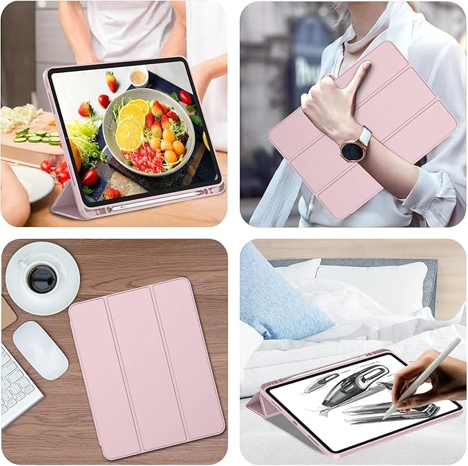 iMieet iPad Pro 13 Inch Case (M5/M4) 2025/2024 with Pencil Holder, Trifold Stand Smart Case with Soft TPU Back, Auto Wake/Sleep (Pink)