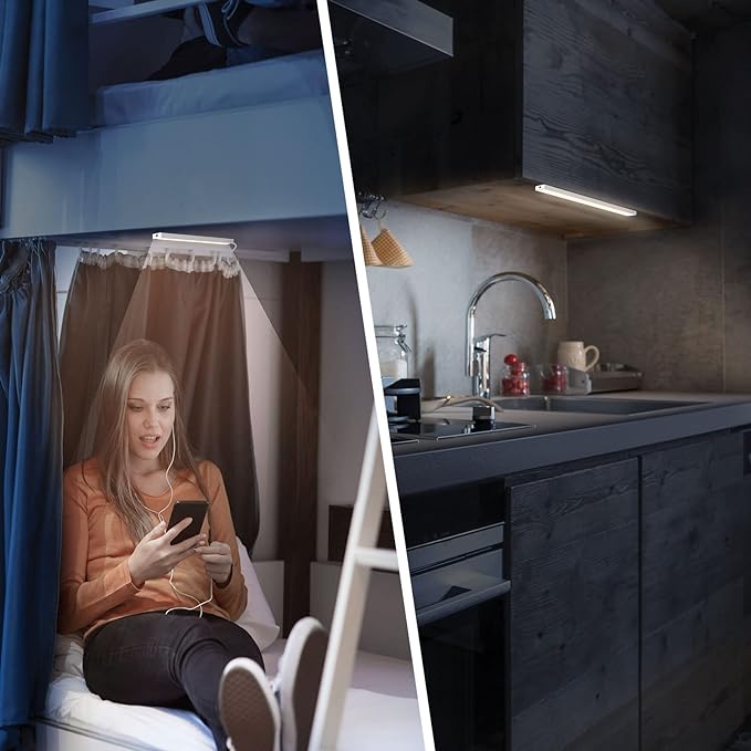 DWEPTU 2Pack LED Under Cabinet Lighting Dimmable Under Cabinet Lights with USB Powered for Closet Light Bar Under Counter Lighting Work Tables Student Dormitory (Include AC Plug)