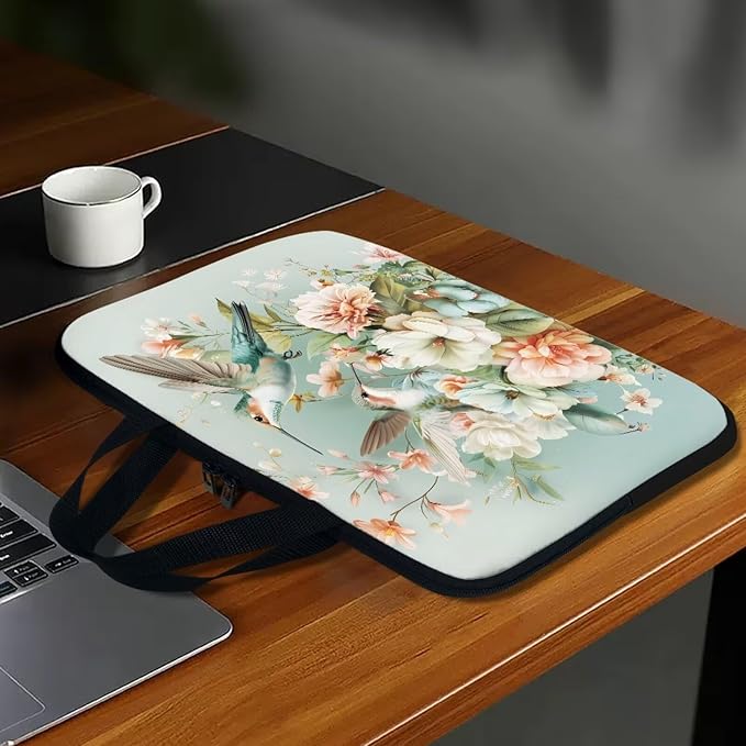 Hummingbird 17 Inch Laptop Sleeve for Women Protective Case Cover Compatible with 10-17 inch Chromebook, Notebook, Briefcase, Spring Floral Waterproof Computer Cases Bag with Handle