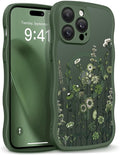 GVIEWIN for iPhone 14 Pro Case Compatible with MagSafe [Curly Wave Edge][Full Camera Protection] Floral Translucent Shockproof Magnetic Women Phone Case for 14 Pro, Floratopia/Forest Green