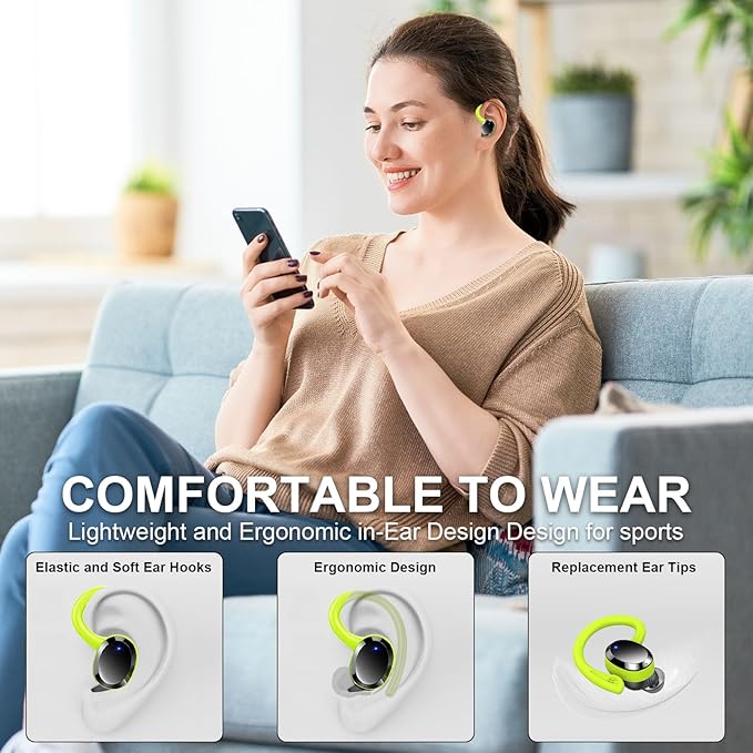 Wireless Earbuds Bluetooth Headphone Sport, Bluetooth 5.3 Earbud 3D HiFi Stereo Over Ear Buds, 48Hrs Earhooks Earphone with Noise Cancelling Mic, IP7 Waterproof Headset for Workout/Running/Gym