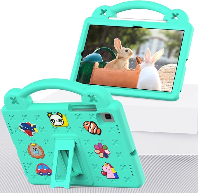 AKABEILA Compatible with Samsung Galaxy Tab A7 10.4 (2020/2022)/Tab S6 10.5(2019)/Tab S5e 10.5 inch(2019)/Tab S6 Lite 2020/2022 10.4 Tablet Case, Kids Case with Shoulder Strap & Pen Tray Mint Green