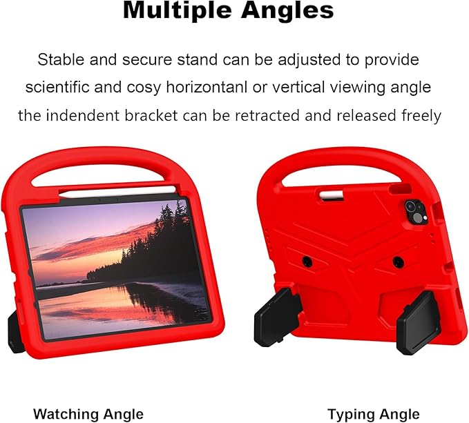 Kids Case for Apple iPad Air 11 inch M3/M2 & iPad Pro 11 inch M5/M4 (2025/2024) with Pencil Holder/Handle/Kickstand Lightweight Soft EVA Foam Shockproof Stand Girls Boys Cover, Red Bird