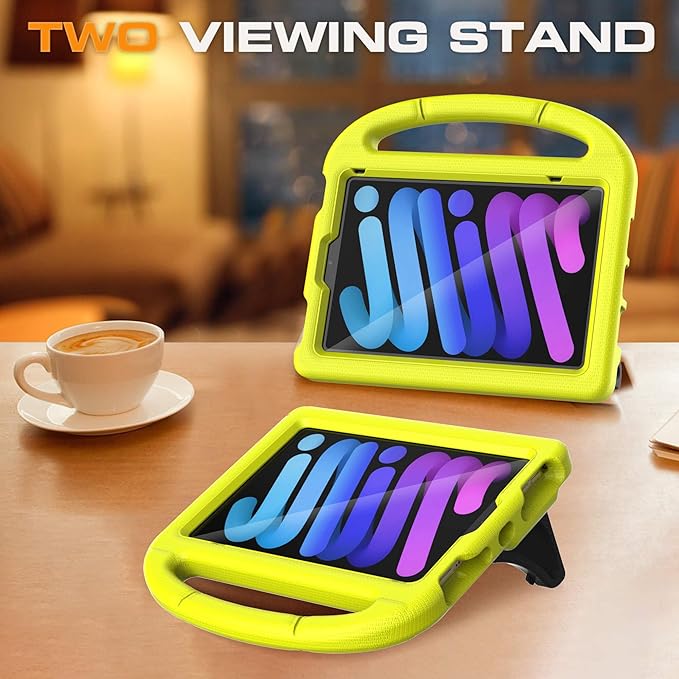 Kids Case for iPad mini 7 (A17 Pro) 2024/ Mini 6 2021, iPad mini 7th/6th Generation Case with Screen Protector - Shockproof with Handle Stand Protective Cover for iPad 8.3 Inch, Yellow