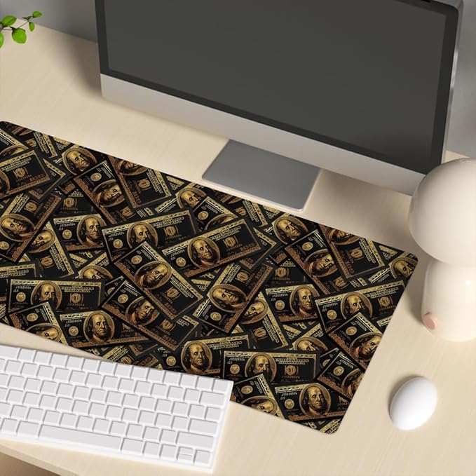 Black Money Rectangle Mouse Pad Non Slip Rubber Base 31.5"x15.7" Gaming Keyboard and Mouse Pad