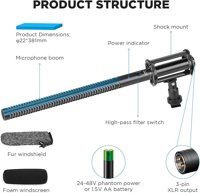 BOYA BY-BM6060L External Shotgun Microphone for Camera DSLR,Super-Cardioid Mic with Shockmount for Film Vlog, Professional Condenser Microphones for Video Recording Voice Interview YouTube
