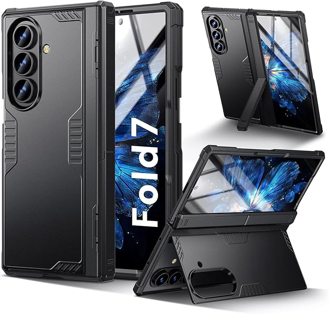 Kaiiecal for Samsung Galaxy Z-Fold-7 Case: Shockproof Rugged [Dual-Stand][Hinge Protection][Anti-Fingerprint] Durable Silicone Armor Protective Cover for ZFold 7 5G 2025 (Black)
