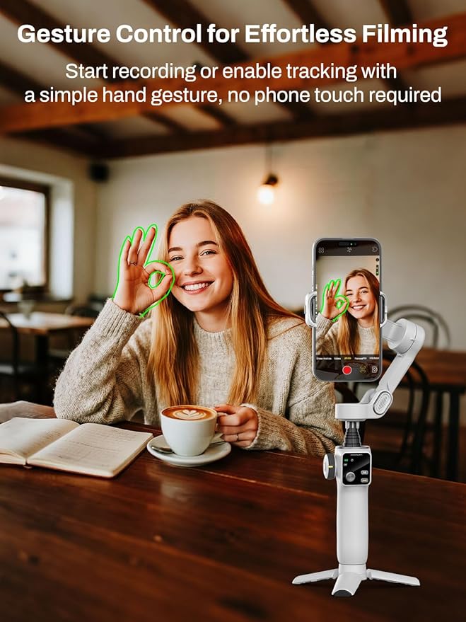 AOCHUAN Smartphone Gimbal Stabilizer for iPhone & Android, 3-Axis Phone Gimbal with Bluetooth Remote Control, Built-in 7.8” Extendable Rod, Face Tracking, Video Stabilizer – Smart V8 Kit White