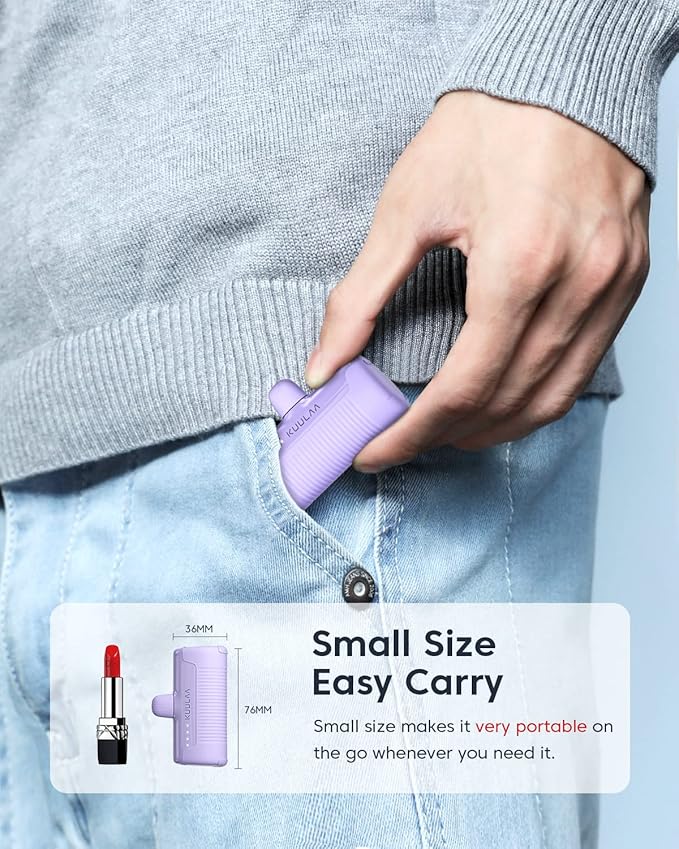 Kuulaa Portable Charger USB C Power Bank 4500mAh Small Portable Phone Charger Android Compact Plug in Battery Pack Portable Compatible with iPhone 15, Samsung Galaxy, Moto, LG, Pixel, Purple