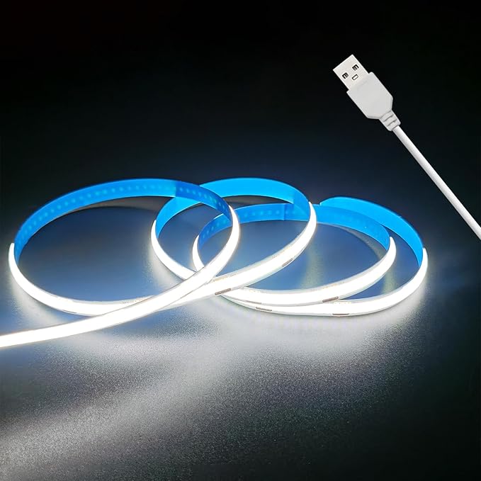 ZSLAIFU A 5V USB LED Light Strip, COB LED Strip Lights, White 5V LED Lights, Small LED Strip Light, TV Lights for TV Under Cabinet Kitchen Living Room Shelving or Displays (White, USB 3.3ft)