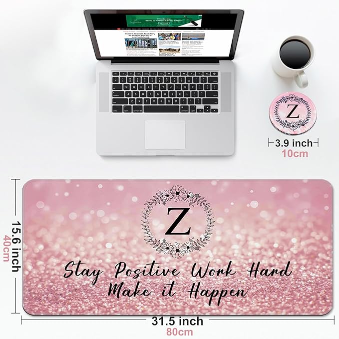 Pink Large Gaming Mouse Pad with Coaster, Desk Mat, Mouse Pad for Computer Keyboard Laptop Office Decor, Stitched Edges Extended Mousepad, 31.5'' x15.6''-Letter Z