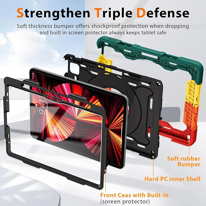 ROISKIN for iPad Air 11 inch M4/M3/M2 Case, iPad Pro 11 inch 4th/3rd/2nd/1st Generation,iPad Air 5th/4th 10.9 inch Case,Heavy Duty Shockproof with 360 Stand Handle Shoulder Strap Pen Holder for Kids