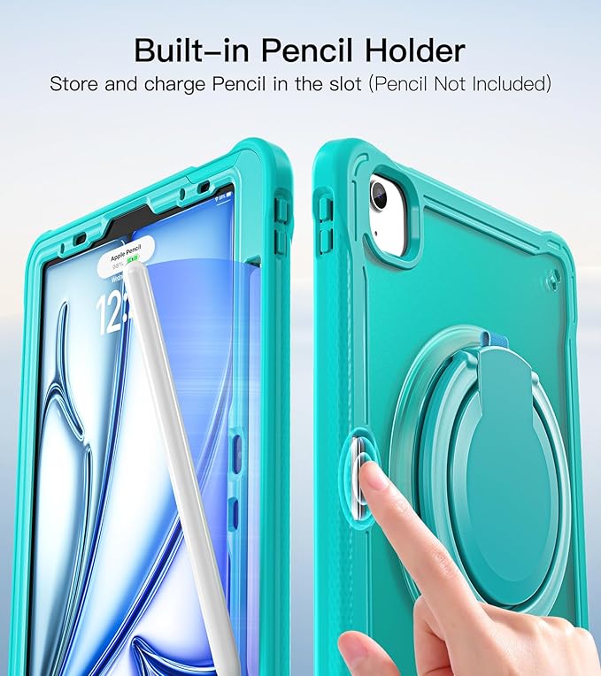 BATYUE Case for iPad Air 11-inch M4(2026)/M3(2025)/M2(2024), iPad Air 4/5 10.9" & Pro 11" 2018-2022 - Shockproof Case with 360° Rotating Stand & Handle, Pencil Holder, Shoulder Strap, Light