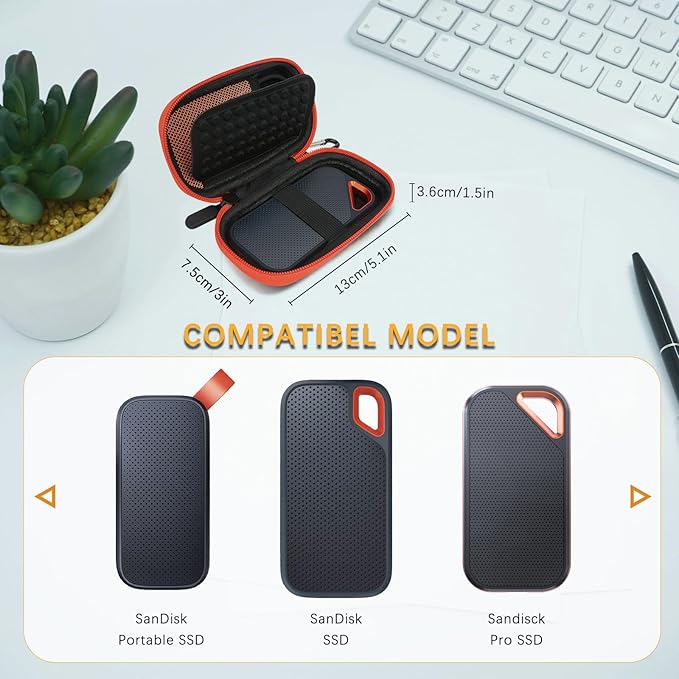 Case for SanDisk Extreme Pro/SanDisk Extreme Portable External SSD, Portable Travel Cover for Sandisk Hard Drive and Extreme (Black)