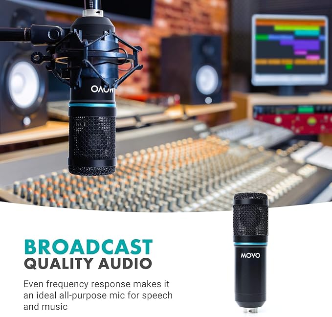 Movo PC-M6 Universal Cardioid Condenser Microphone with XLR and 3.5mm, Shock Mount, and Windscreen - Perfect for Podcasting, Live-Streaming, Gaming, Remote Work