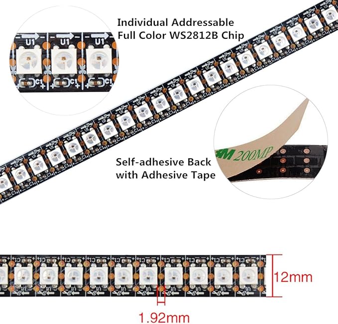 WS2812B LED Strip Lights 3.2ft 1M WS2812B 144LEDs Programmable Individual Addressable WS2811 Built-in 5050 RGB LED Strip IP30 Non-Waterproof DC5V with Mini Controller