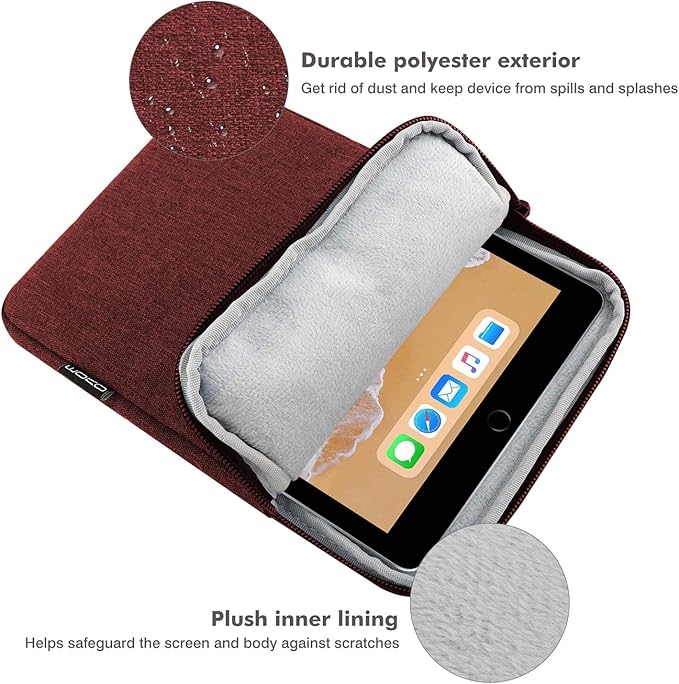 MoKo 9-11 Inch Tablet Sleeve Bag Carrying Case Fits New 11inch iPad Air M4, iPad A16 2025, iPad Pro 11 M4, Air 5/4/3, iPad 10/9/8th Gen, Tab S8/S9 11", Tablet Carrying Case, Wine Red