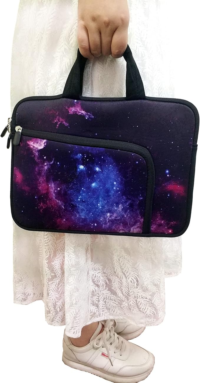 14 15 15.4 15.6 inch Laptop Handle Bag Computer Protect Case Pouch Holder Notebook Sleeve Neoprene Cover Soft Carrying Case with Extra Pockets For Dell Lenovo HP Chromebook (Purple Galaxy 1)