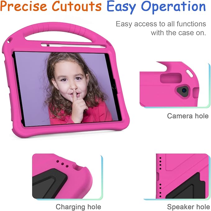 Kids Case for iPad 9th/8th/7th Gen & iPad Air 3rd Gen 10.5" & iPad Pro 10.5 Case, Techcircle Shockproof EVA Foam Rugged Handle Stand Anti-Slip Grip Lightweight Protective Case w/Pencil Holder, Rose