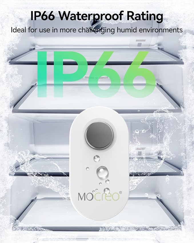 MOCREO WiFi Remote Refrigerator Thermometer, 1/3 Mile Long Range Freezer Alarm, IP66 Waterproof, App Email Alert, with Digital Monitor Hub, 1 Smart Wireless Temperature Sensor for Kitchen, Fridge, RV