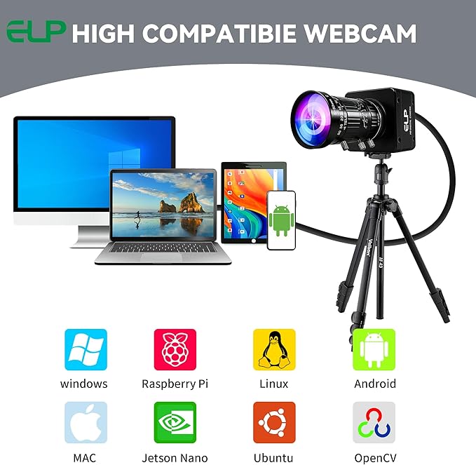 ELP High Speed 4K 60FPS USB Camera Manual Zoom Webcam for Computer, Mini UVC 2160P USB3.0/2.0 Lightburn Cameras for Windows, Linux, Mac, Pi, 5-50mm 10X Varifocal IMX678 Web Cam for Laptop Jetson Nano