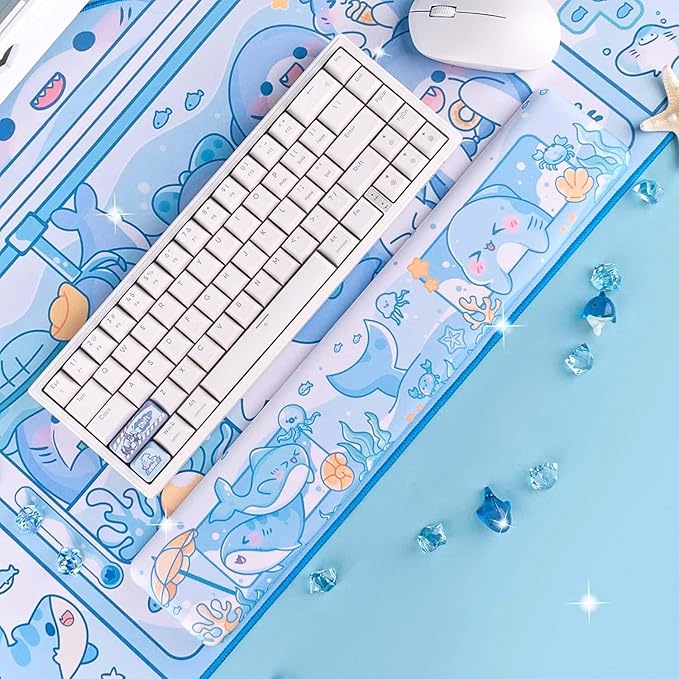 BelugaDesign Shark Wrist Rest | Cute Kawaii Anime Pastel Blue Wrist Pad | Ocean Underwater Nonslip Mat for Gaming Computer Laptop Desk Keyboard Mousepad Accessory | Padded Squishy Matching Arm Rest