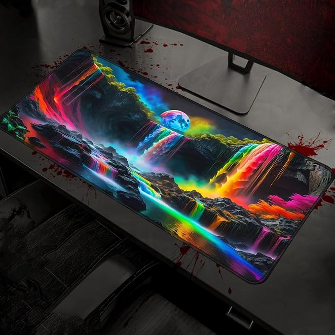 Simpkeely Large Fantasy Waterfall Gaming Mouse Pad - Blacklight Waterproof Glowing Desk Mat, 31.5" x 11.8" Extended Non-Slip Rubber Base for Office & Home